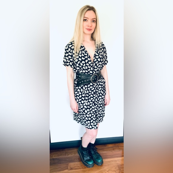 Black & white fine cotton dress button-up short sleeves EUR 40 US size 8 - 10 - Picture 11 of 16